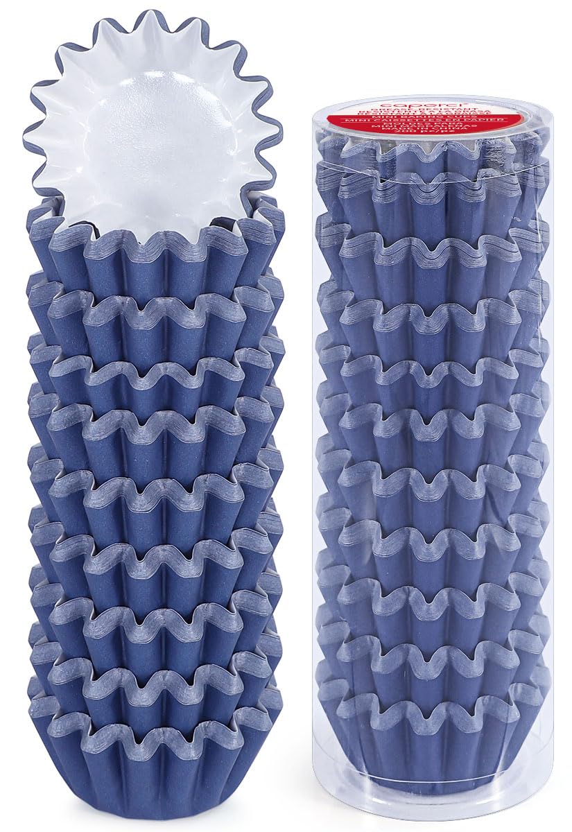 Caperci Grease-Resistant Navy Blue Mini Cupcake Liners 200 Counts - Heavy Duty Paper Muffin Baking Cups, Odorless, No Muffin Pan Needed, Easily Peels (Navy Blue)
