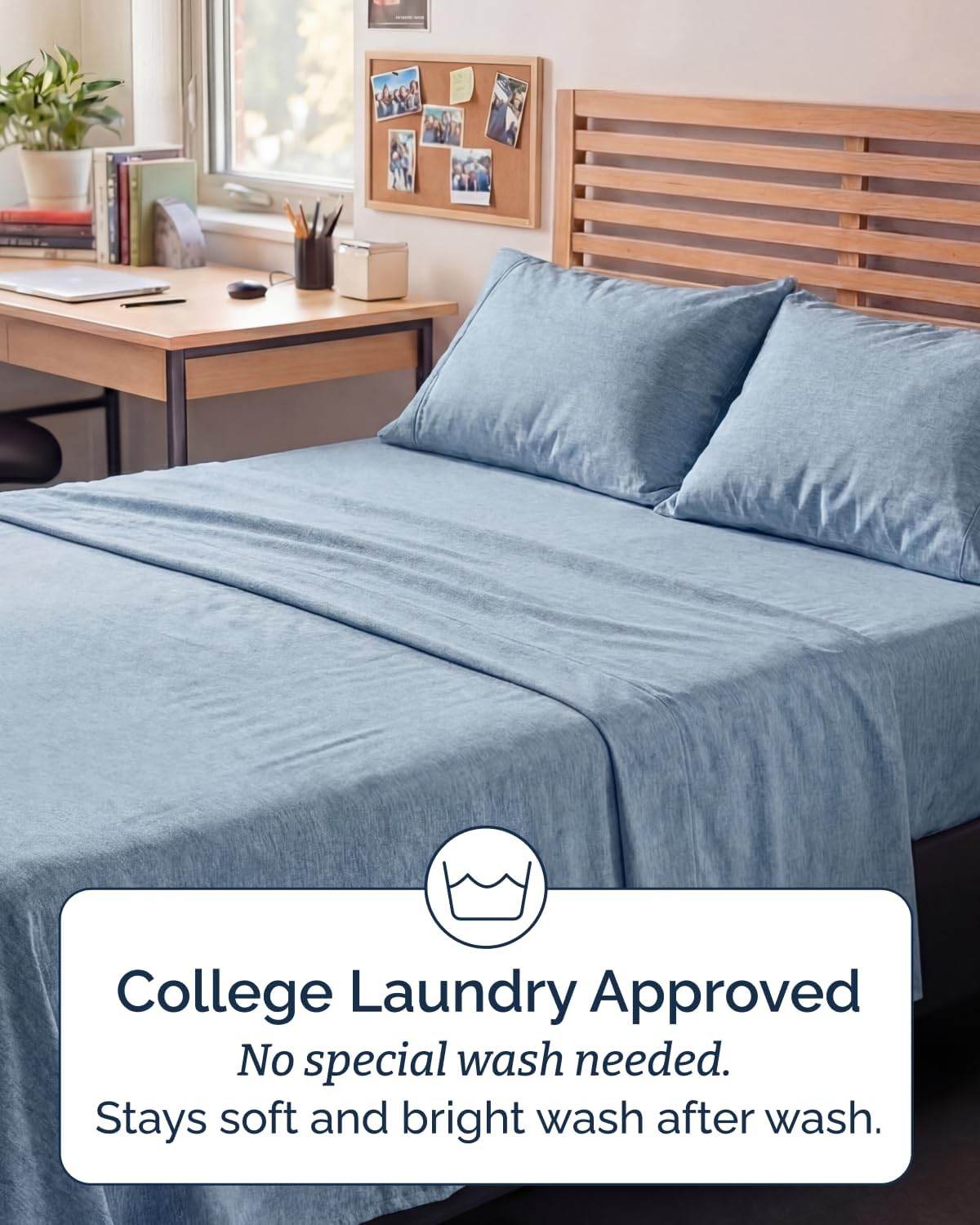 Skiennix Full XL Bed Sheet Set - 4-Piece Soft, Breathable & Cooling Bedding - Deep Pockets, Fade & Wrinkle Free - Heathered Blue