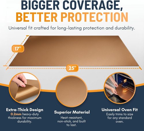 Heavy Duty Oven Liners by Skiennix - Non-Stick Reusable Mats, 17”x25” | BPA & PFOA Free Copper