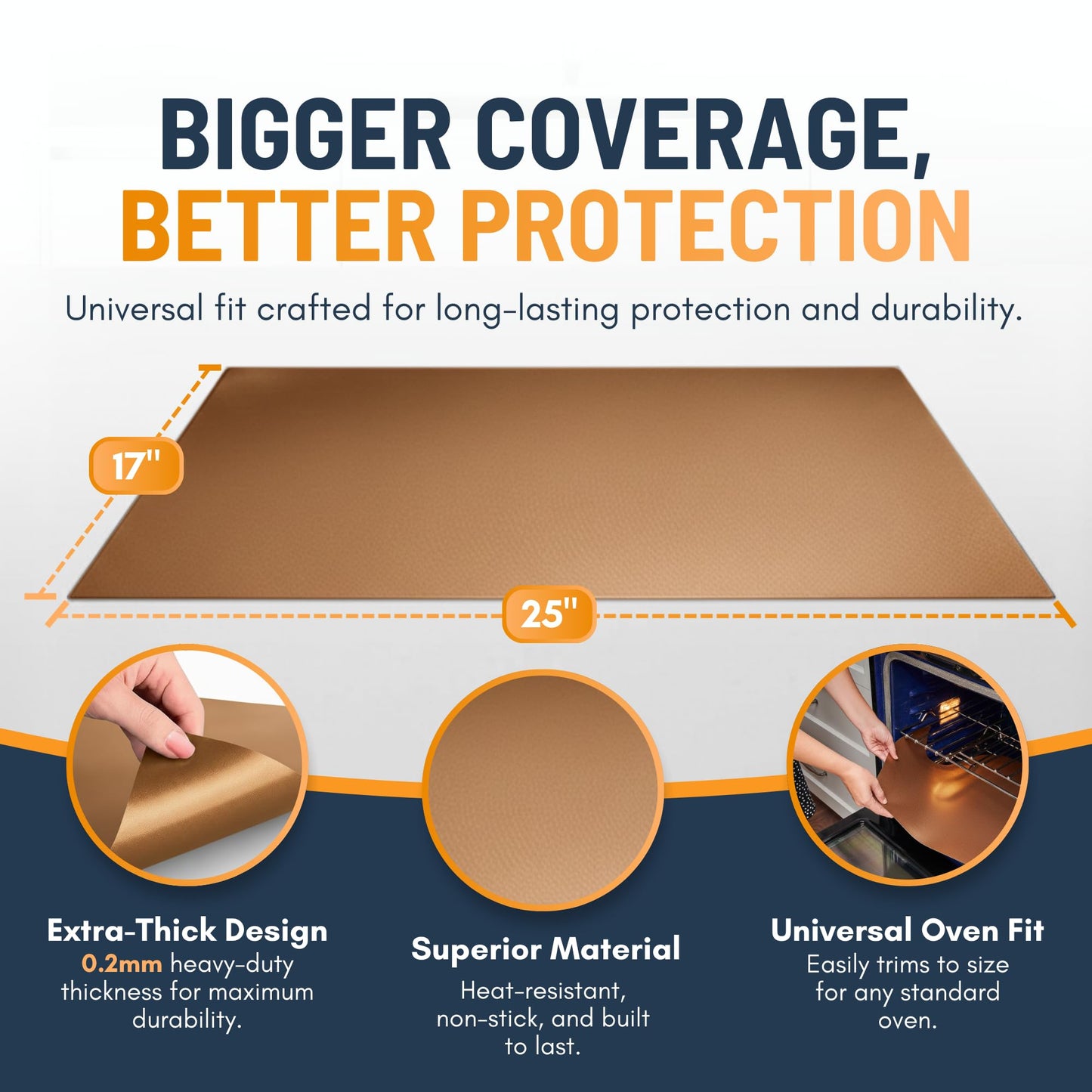 Oven Liners for Bottom of Oven - 2 Pack Large Heavy Duty Mats, 17”x25” Non-Stick Reusable Liner for Electric, Gas, Toasters, Grills - BPA & PFOA Free Kitchen Accessory to Keep It Clean (Copper)