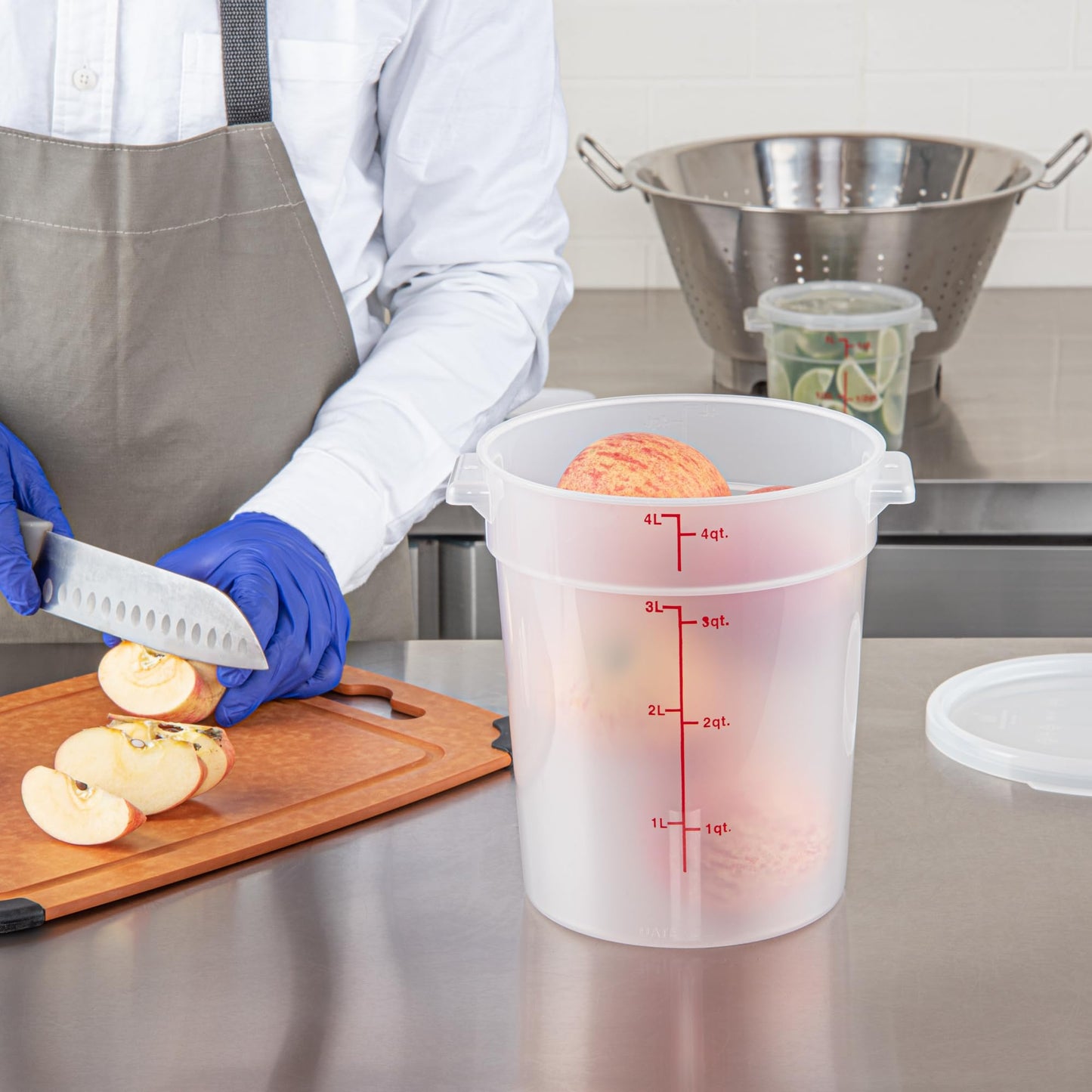 Restaurantware-Met Lux 4 Quart Food Storage Container, 1 Translucent Storage Container - Lids Sold Separately, Red Volume Markers, Dishwashable Container, Side Handles, For Storing Foods