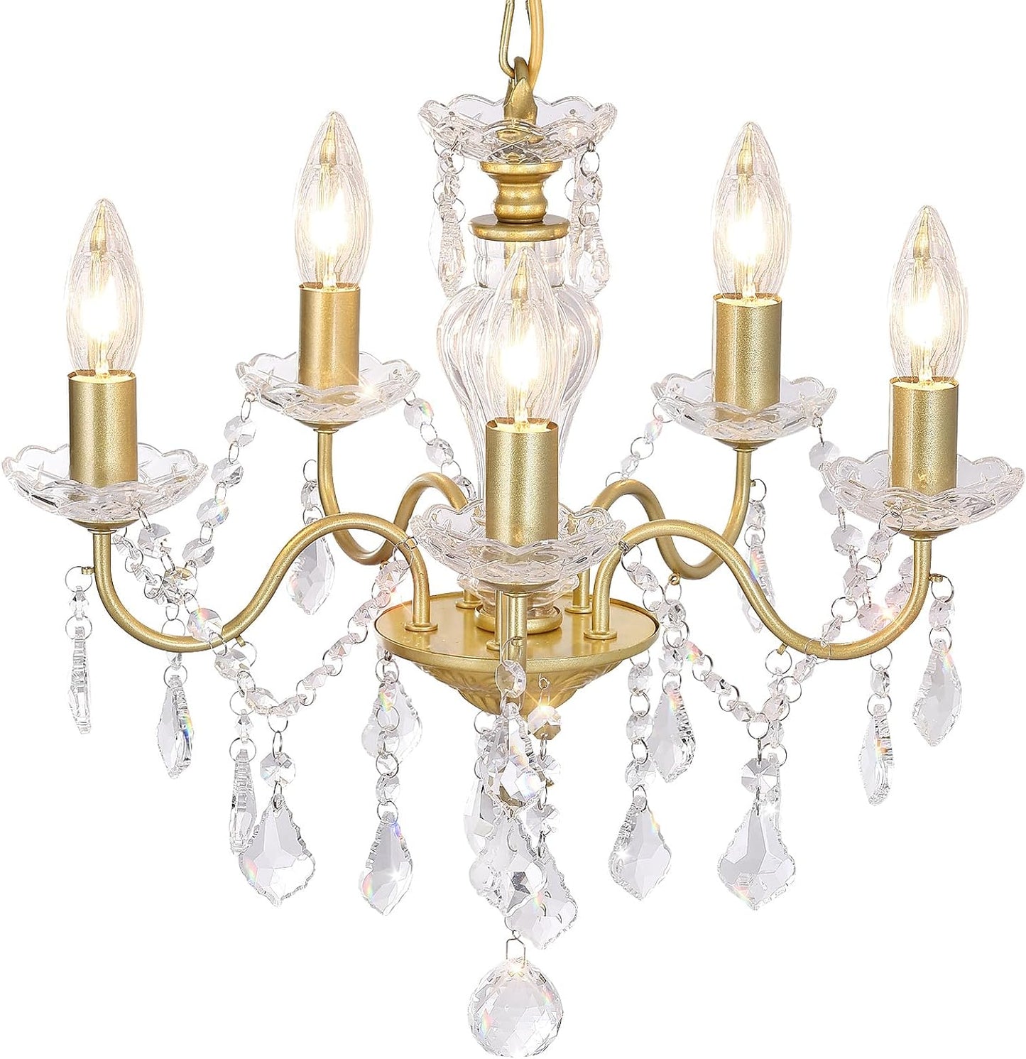 Plug in Modern 3-Light Gold Chandelier with Glass Crystals, Candle Style Pendant Light Fixtures for Living Room, Girls Room, Kitchen Island, Entryway