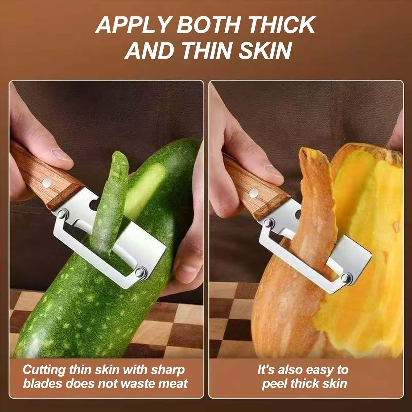 Skiennix Premium Vegetable Peeler - Multi-Functional Kitchen Tool with Wooden Handle & Stainless Steel Blade | 2PCS Set