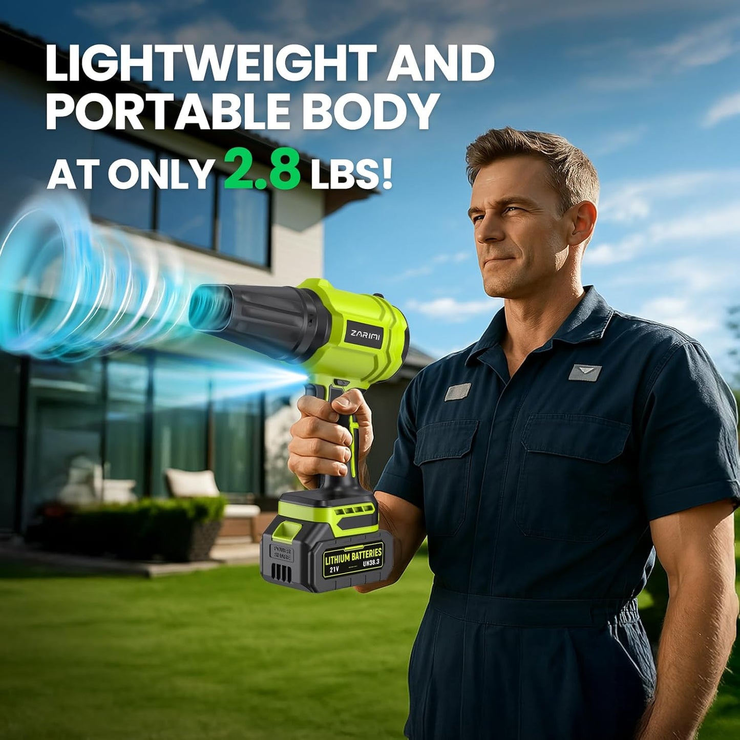 YUQUESEN Cordless Leaf Blower - 980,000 RPM Handheld Design with 2 x 4.0Ah Batteries & Charger | Lightweight for Patio Cleaning & Lawn Care - Light Green