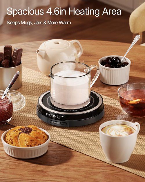 Coffee Mug Warmer for Desk, 50W Fast Heating Cup Warmer with Smart Display, 4 Temps & 12H Timer, Auto Shut Off for Tea, Milk, Hot Drinks - Classic Black