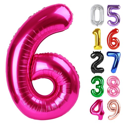 Hot Pink Number 6 Balloon 40 Inch, 6th Birthday Party Decorations for Children, Giant 6 Foil Balloon for Party Supplies
