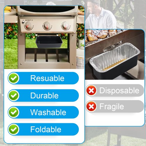 BBQ-PLUS Drip Pan Liners for Weber Genesis Spirit Q Series Accessories Reusable Silicone Grease Trays for Ninja Woodfire OG700 OG751 Outdoor Grill Replacements for Weber 6415 (Black & Grey)