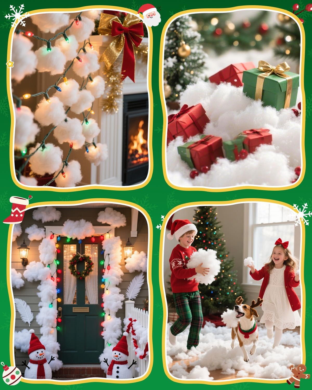 Skiennix Fluffy Christmas Fake Snow - 14.11oz Cotton Artificial Snow for Indoor Decor & Crafts