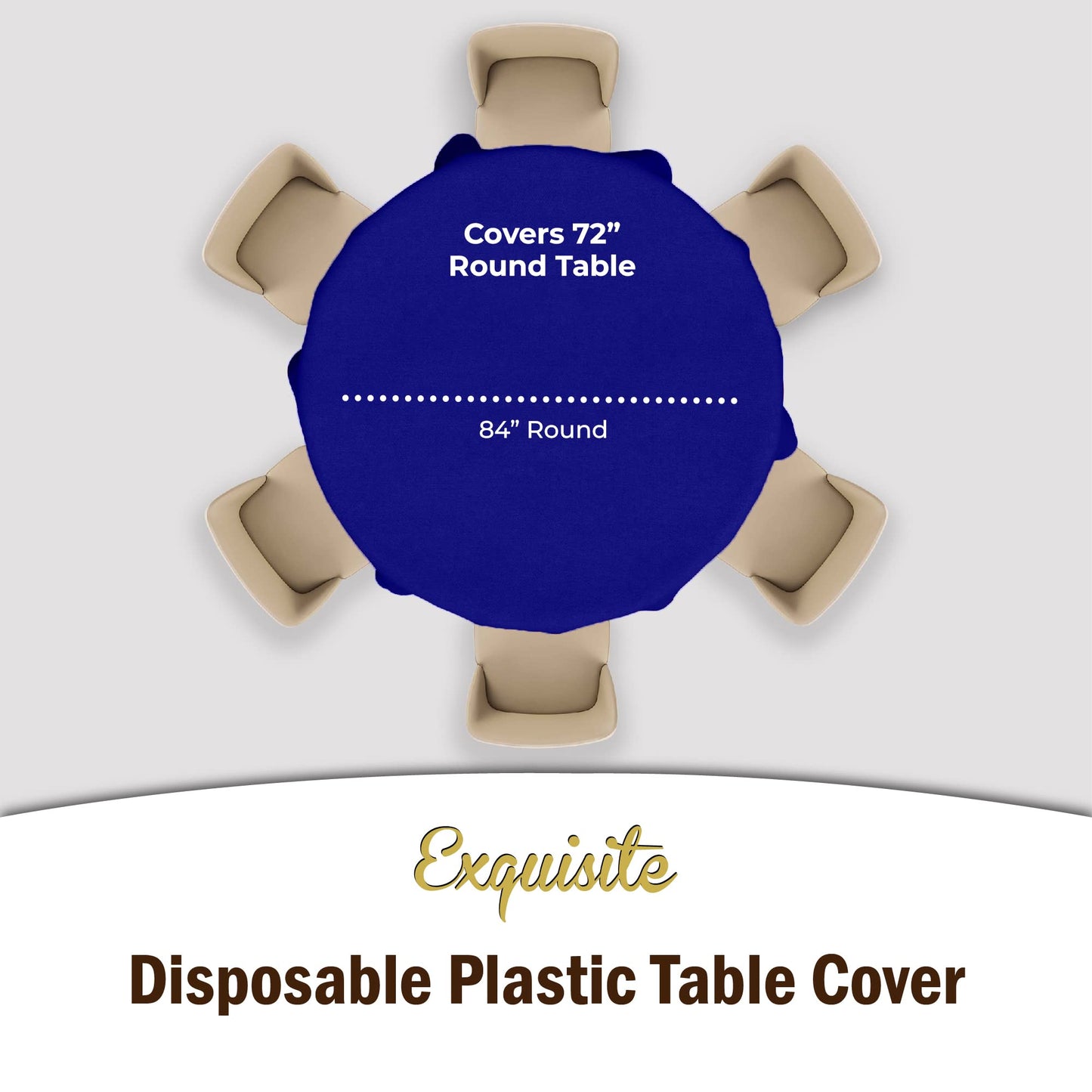 Party Solids Pack Of 6 Premium Plastic Tablecloth 84 Inch Round Plastic Table Cover - Navy