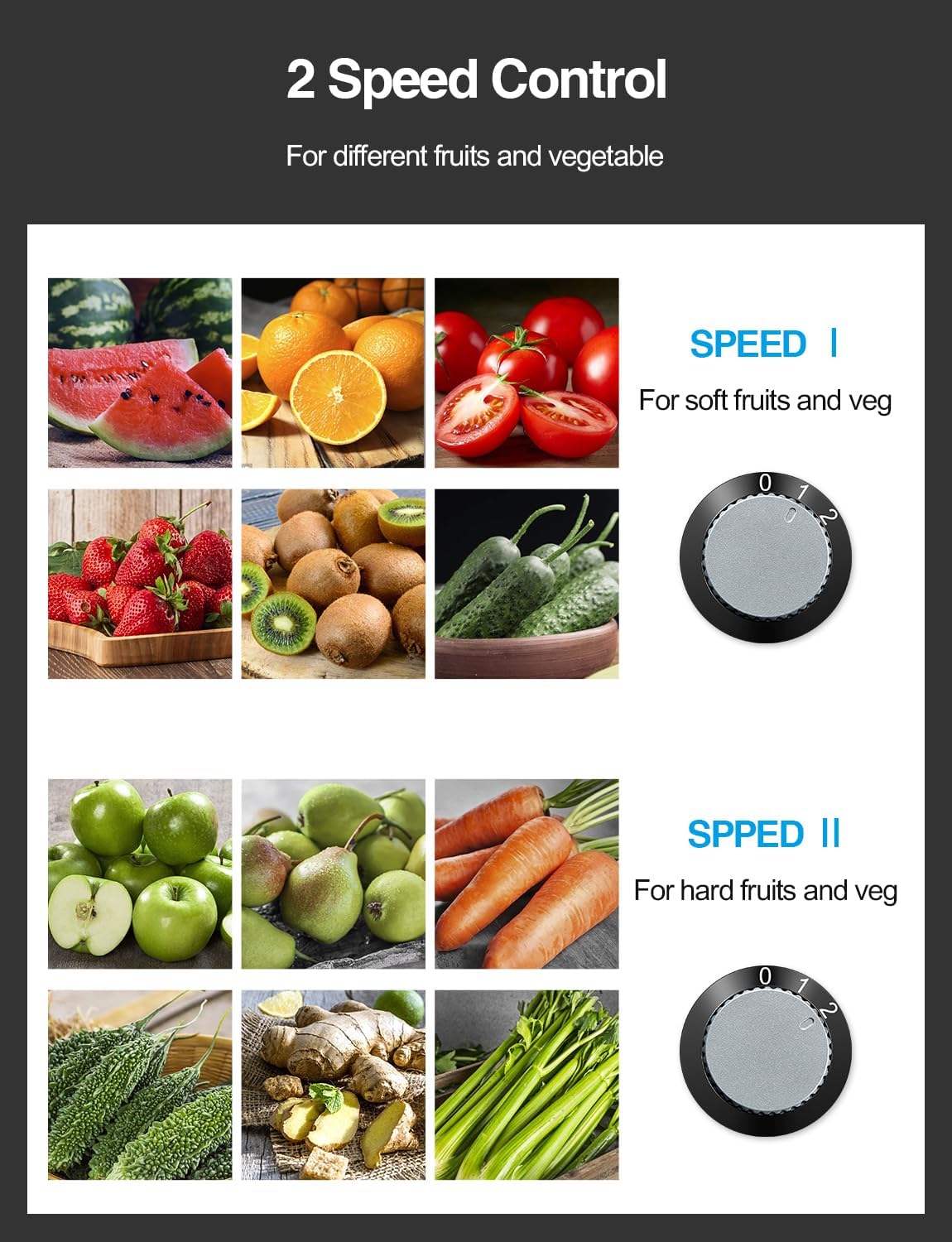 Qcen Juicer Machine - 800W Centrifugal Juicer with 3” Wide Mouth Feed Chute | Easy to Clean, BPA-Free, Black