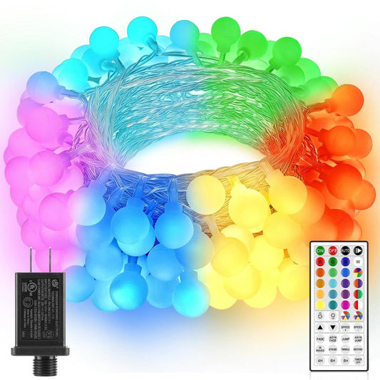 OMIKA 33FT Connectable Globe String Lights Indoor, 24 Color Changing Fairy Lights Plug in with Remote, 60 LEDs 128 Modes Christmas Lights Outdoor Waterproof for Tent Camping Bedroom Party Xmas Decor
