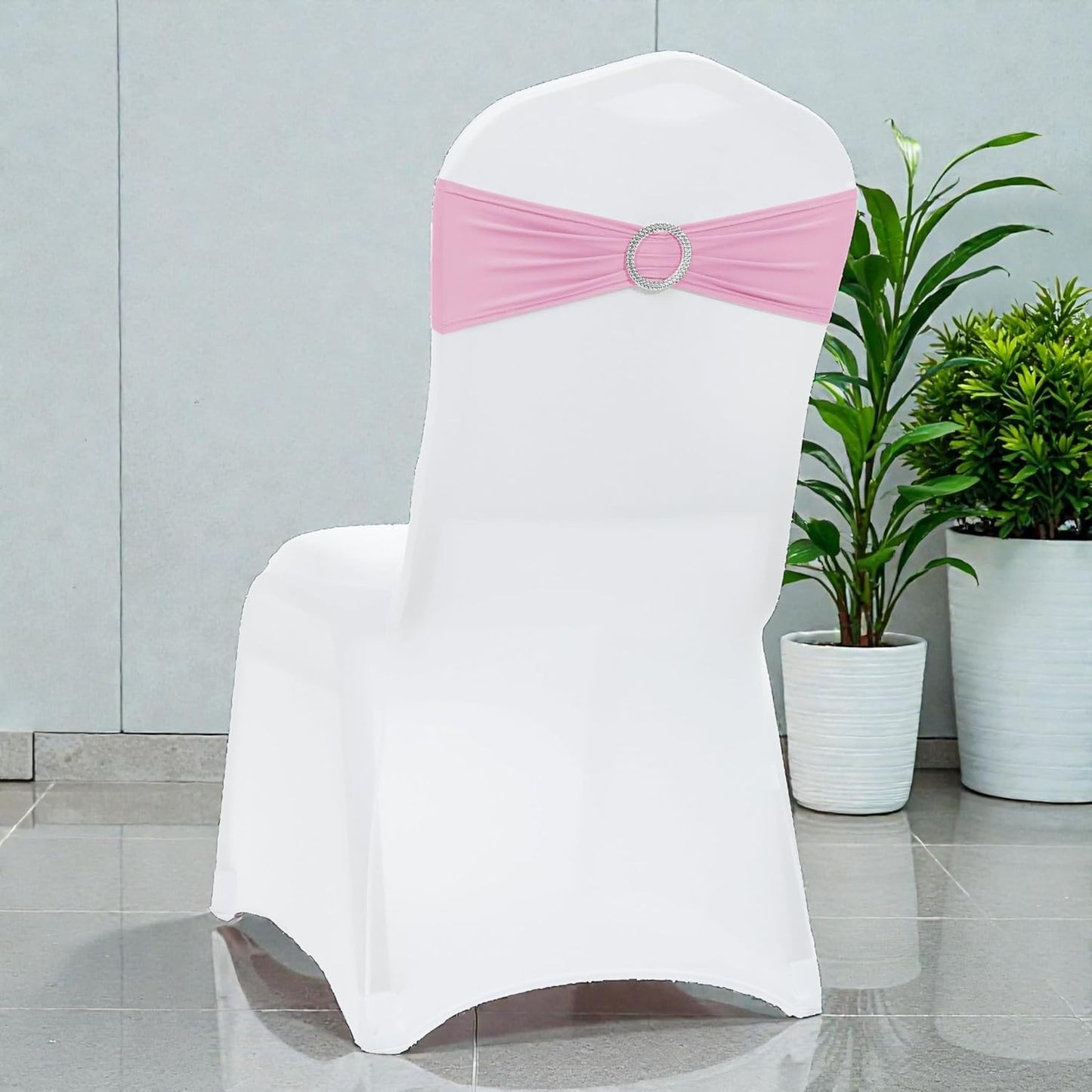 MDS Spandex Chair Sashes - Pack of 50 Elastic Stretch Bows with Buckle Slider | Blush Pink