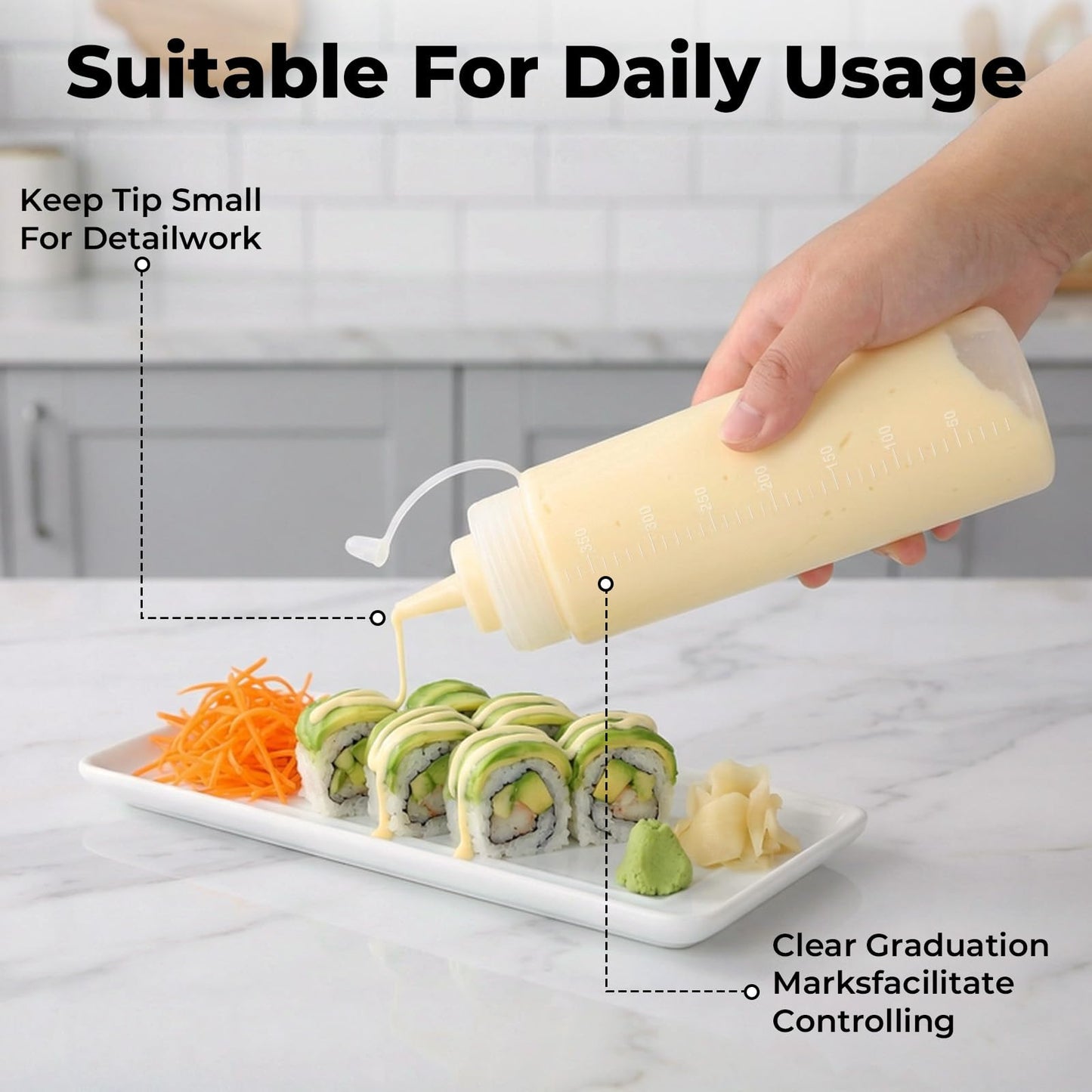 OAMCEG 12OZ Squeeze Bottles - 4 Pack Durable Plastic Condiment Bottles, Squirt Bottle with Discrete Measurements, for Ketchup, BBQ, Sauces, Syrup, Condiments, Dressings, Arts and Crafts