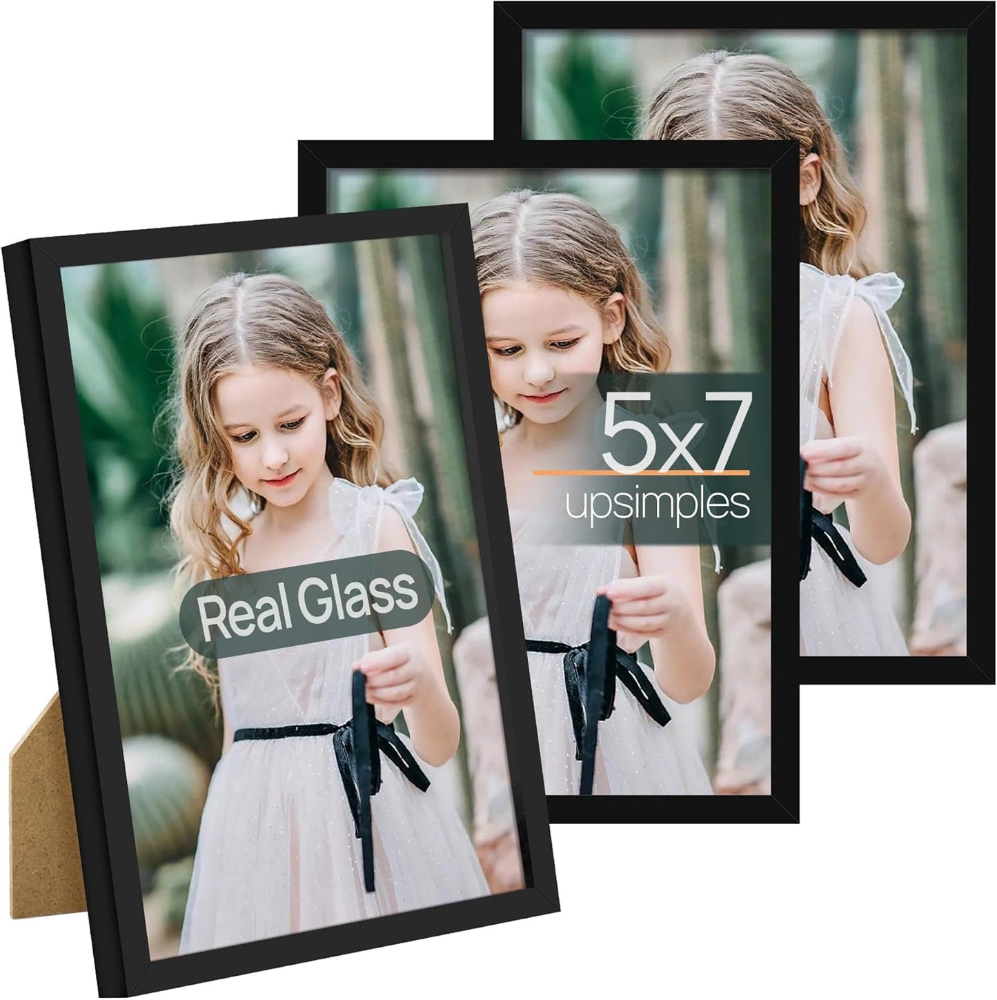 Upsimples 5x7 Picture Frame Set of 3 - High Definition Glass | Thin Border for Wall & Tabletop Display
