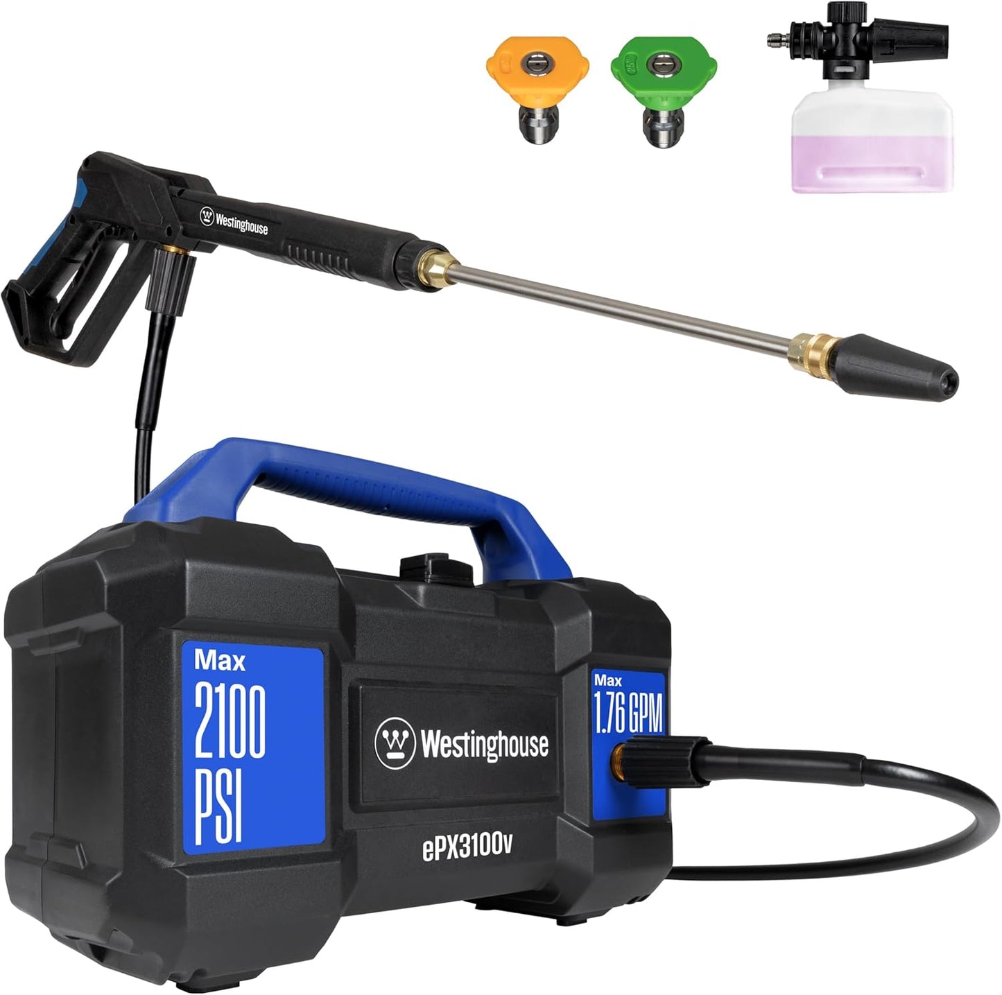 Westinghouse ePX3100v Electric Pressure Washer - 2100 PSI, 1.76 GPM, Foam Cannon & Steel Wand Included