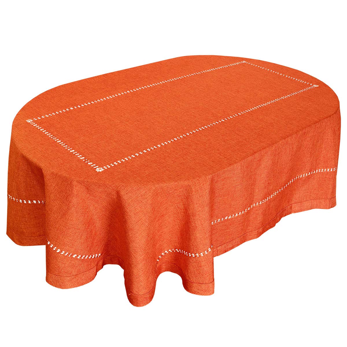 Grelucgo Solid Orange Color Hemstitched Dining Tablecloth for Fall and Thanksgiving Holidays (OvalTablecloth 60 x 84 inches)