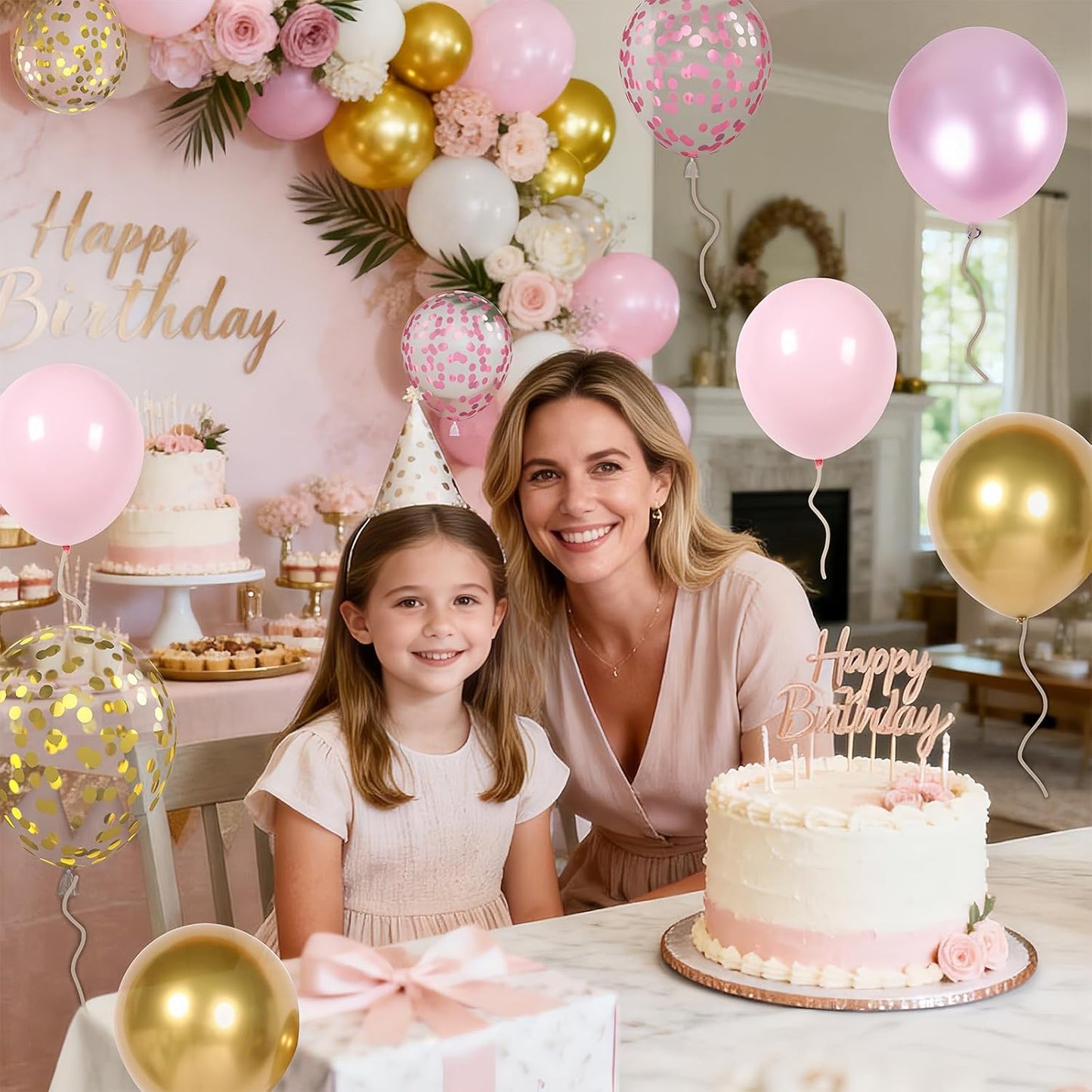 Pink Gold Balloons Set - 12 Inch Latex Balloons with Confetti | Perfect for Bridal Showers & Birthdays