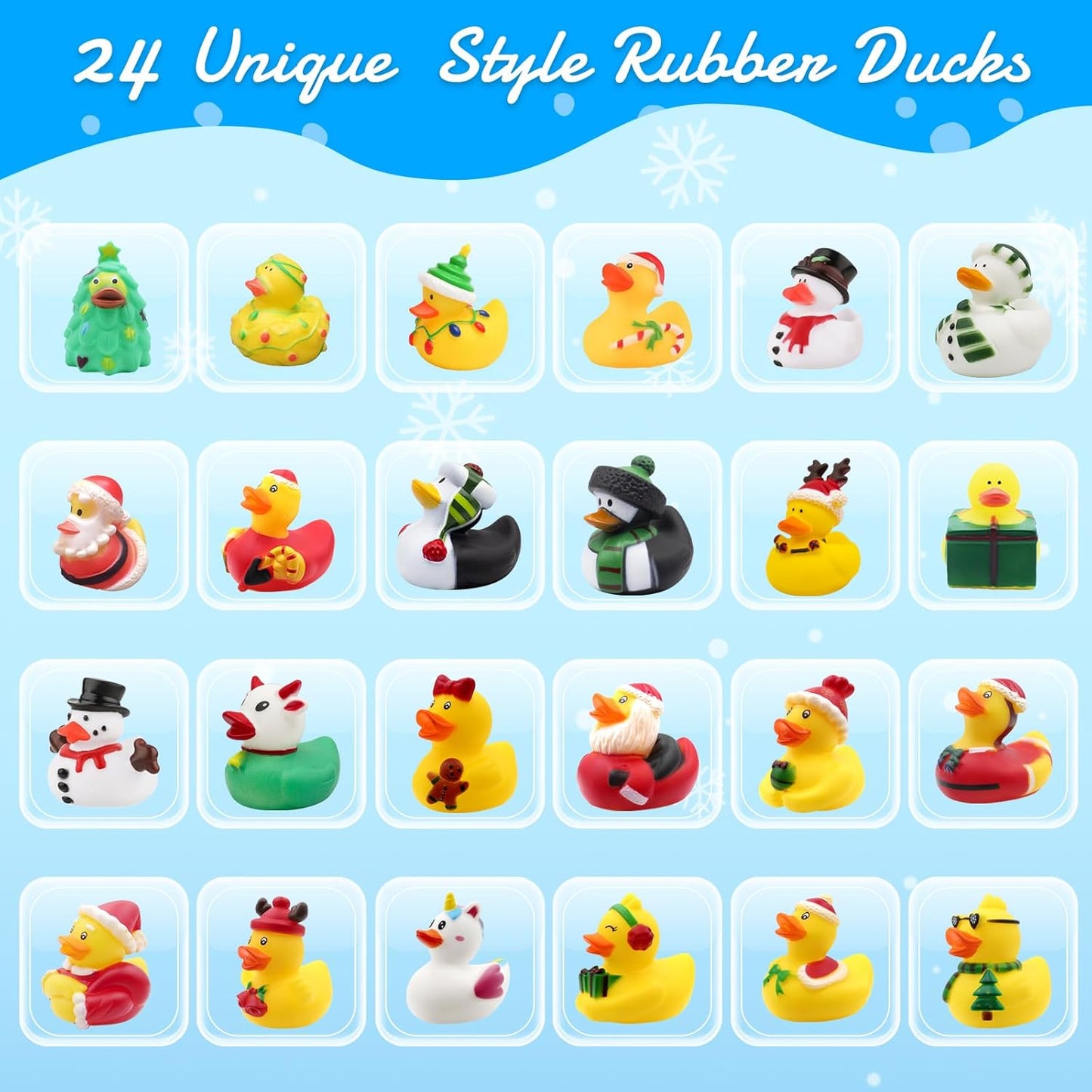 Skiennix Christmas Advent Calendar 2025 - 24 Rubber Ducks Countdown Bath Toy Set | Holiday Fun Gifts