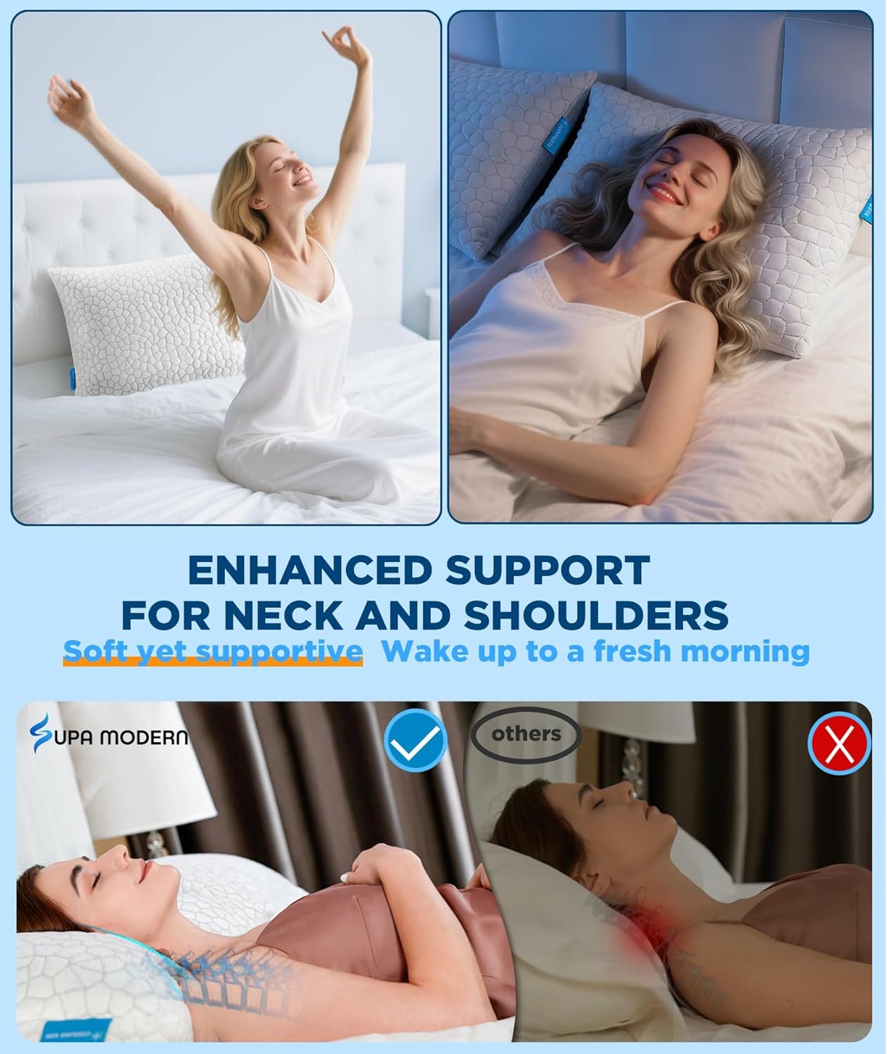 Skiennix Cooling Pillow Set - Adjustable Shredded Memory Foam | Queen Size 2-Pack for All Sleepers