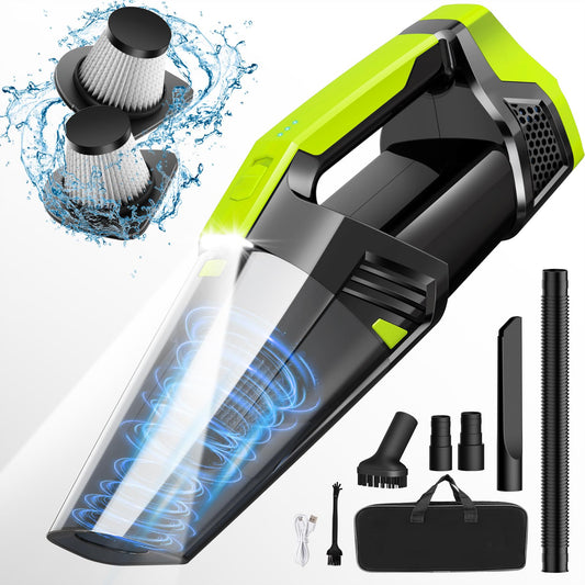 Cordless Car Vacuum Portable Handheld Vacuum with LED Light, High Power Suction, Lightweight Rechargeable Hand Vacuum, Hand Held Vacuum Cleaner for Car Home Office, Pet Hair, BlackBlue