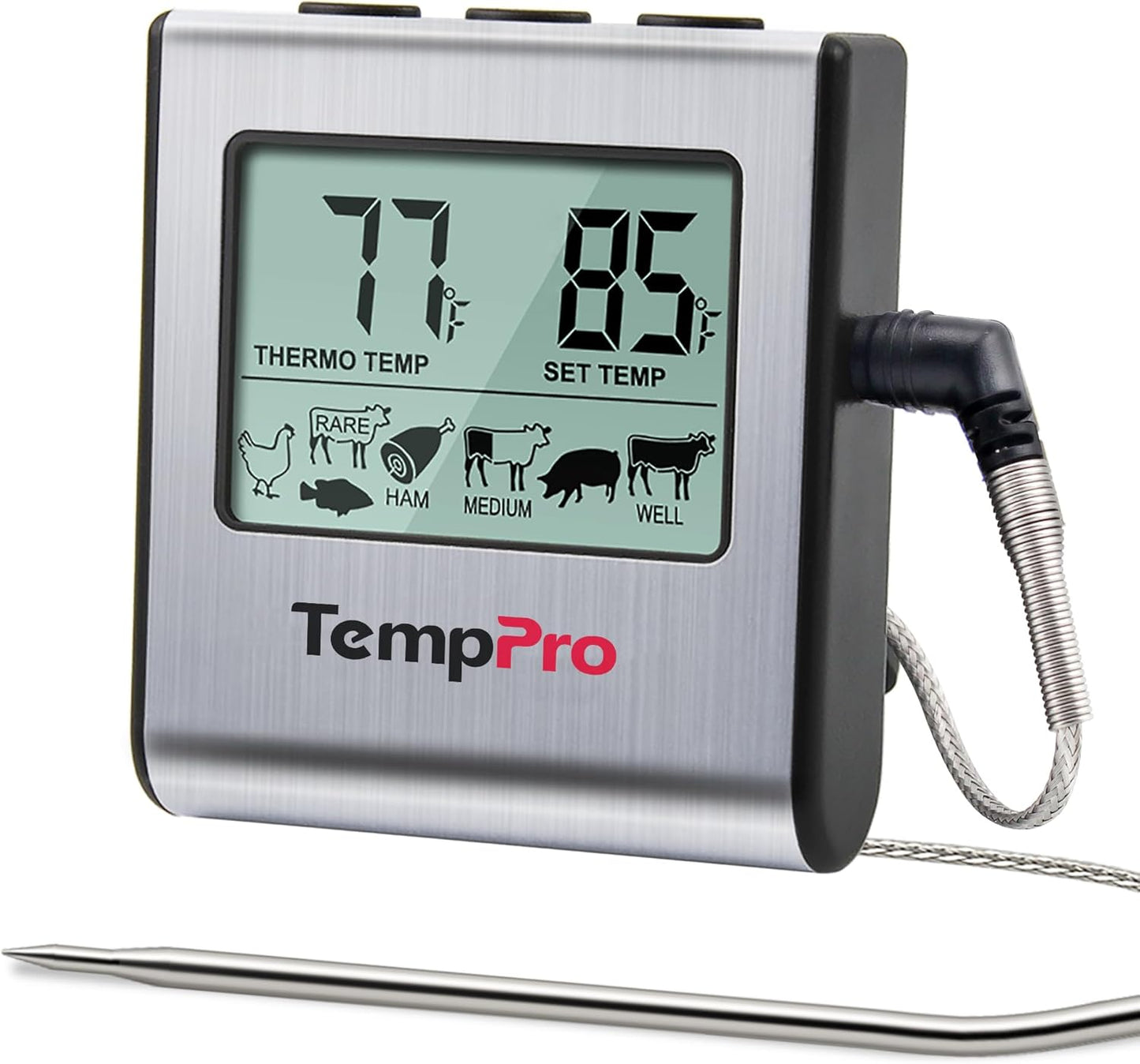 TempPro TP16 Large LCD Digital Cooking Thermometer - Stainless Steel Probe for BBQ & Oven Use