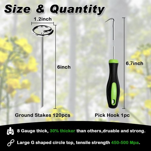 Feed Garden 120 Pack Landscape Staples - 8 Gauge 6 Inch Galvanized Garden Stakes for Lawn & Tent Use