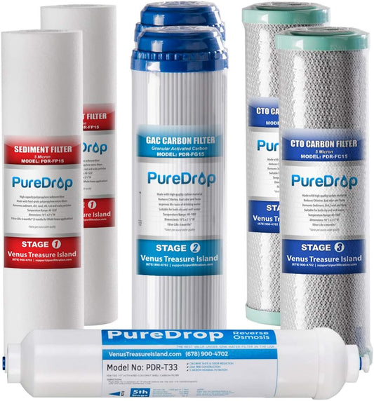 PDR-F5-50 Replacement Water Filter Pack for 50 GPD Reverse Osmosis System, 5 Piece