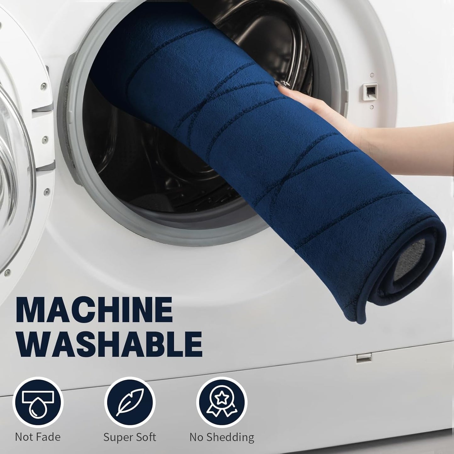 YIHOUSE Memory Foam Bathroom Rug Set - Ultra Absorbent Non-Slip Mats | 3-Piece Navy Blue Collection