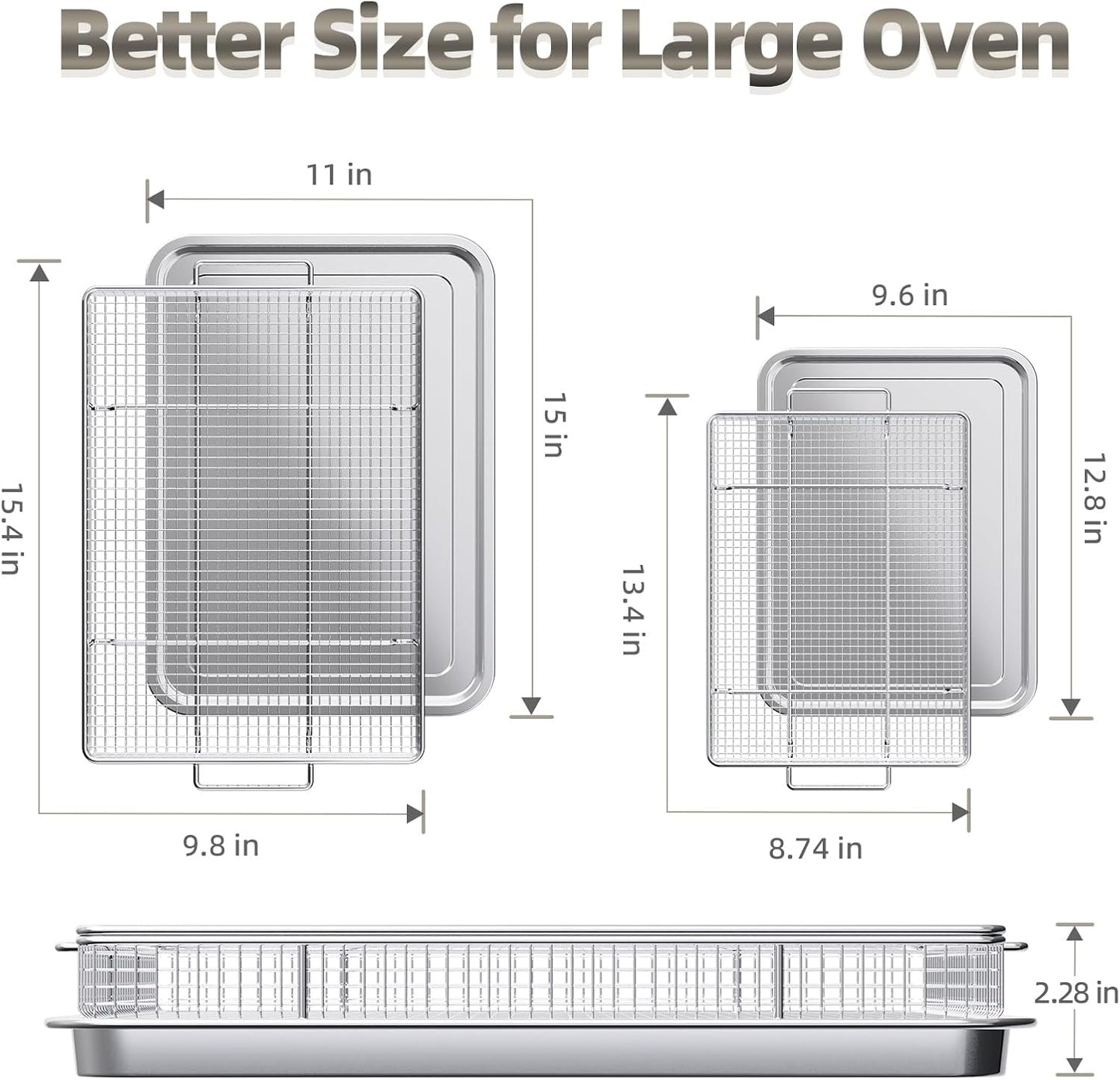 OPENICE Air Fryer Basket Set - 25% Thicker Stainless Steel Pans with Magnetic Cheat Sheet | Oven Crisper Tray