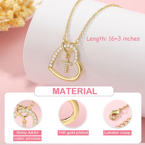 ESPVO 9 Year Old Girl Birthday Gift Happy 9th Ninth Tween Yr Cross Heart Necklace Jewelry Presents Stuff Decorations for Girls