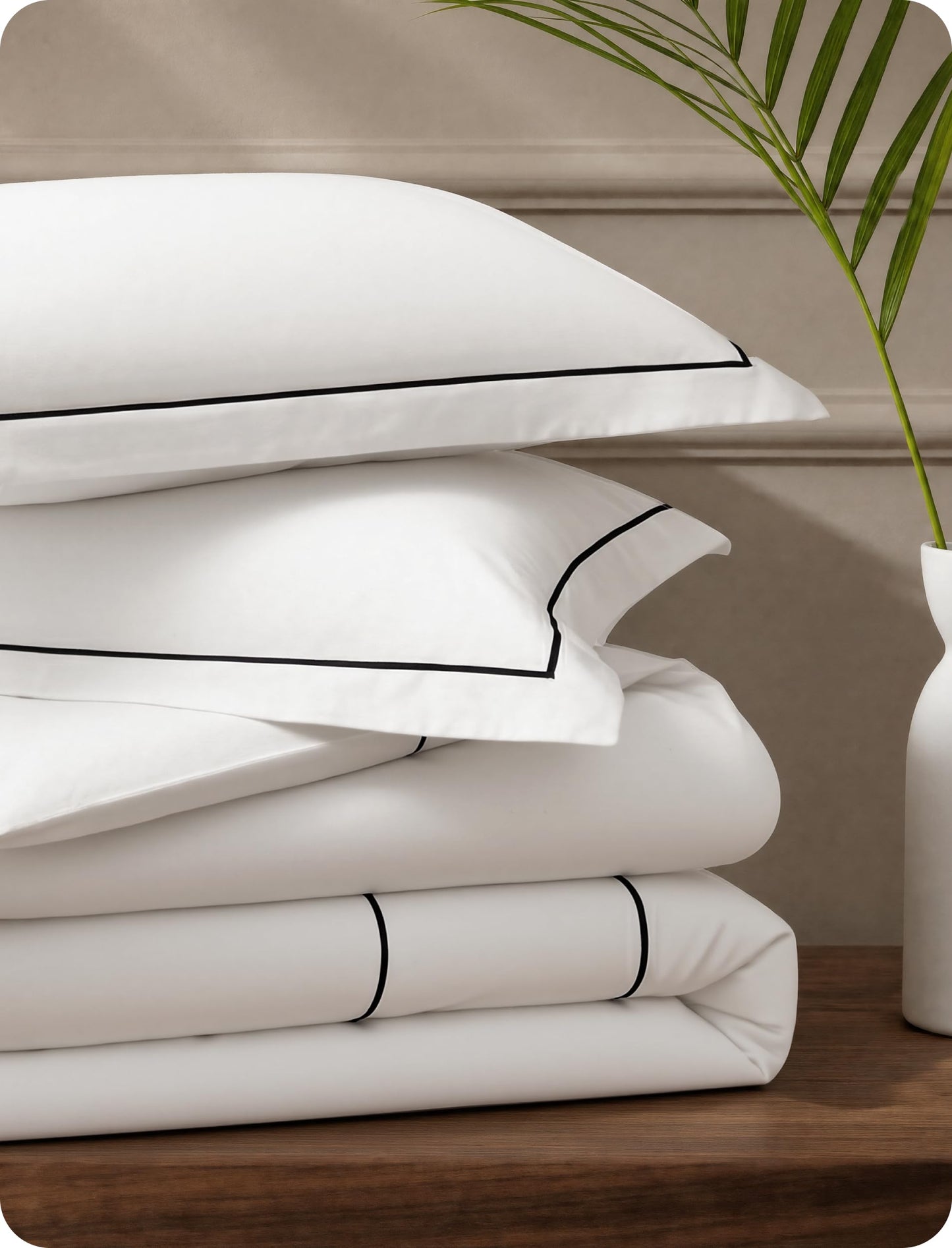 Bedsure 100% Cotton Percale Duvet Cover Queen, Luxury Hotel Duvet Cover, White Comforter Cover with Frame Embroidery, PureWoven Breathable & Lightweight Bedding Set for All Season, 3 Pieces, 90"x90"