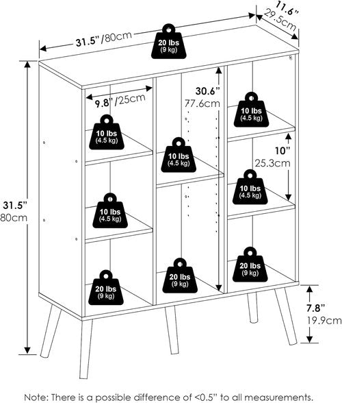 Furinno Claude Mid Century Book Shelf - 8-Cube Storage Organizer with Wood Legs | White, 10.9 x 31.5 x 39.3
