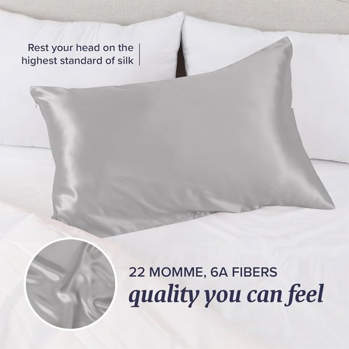 Beckham Hotel Collection Silk Pillowcase - 100% Mulberry Silk for Hair & Skin | Oeko-TEX Certified, Queen, Silver Cloud