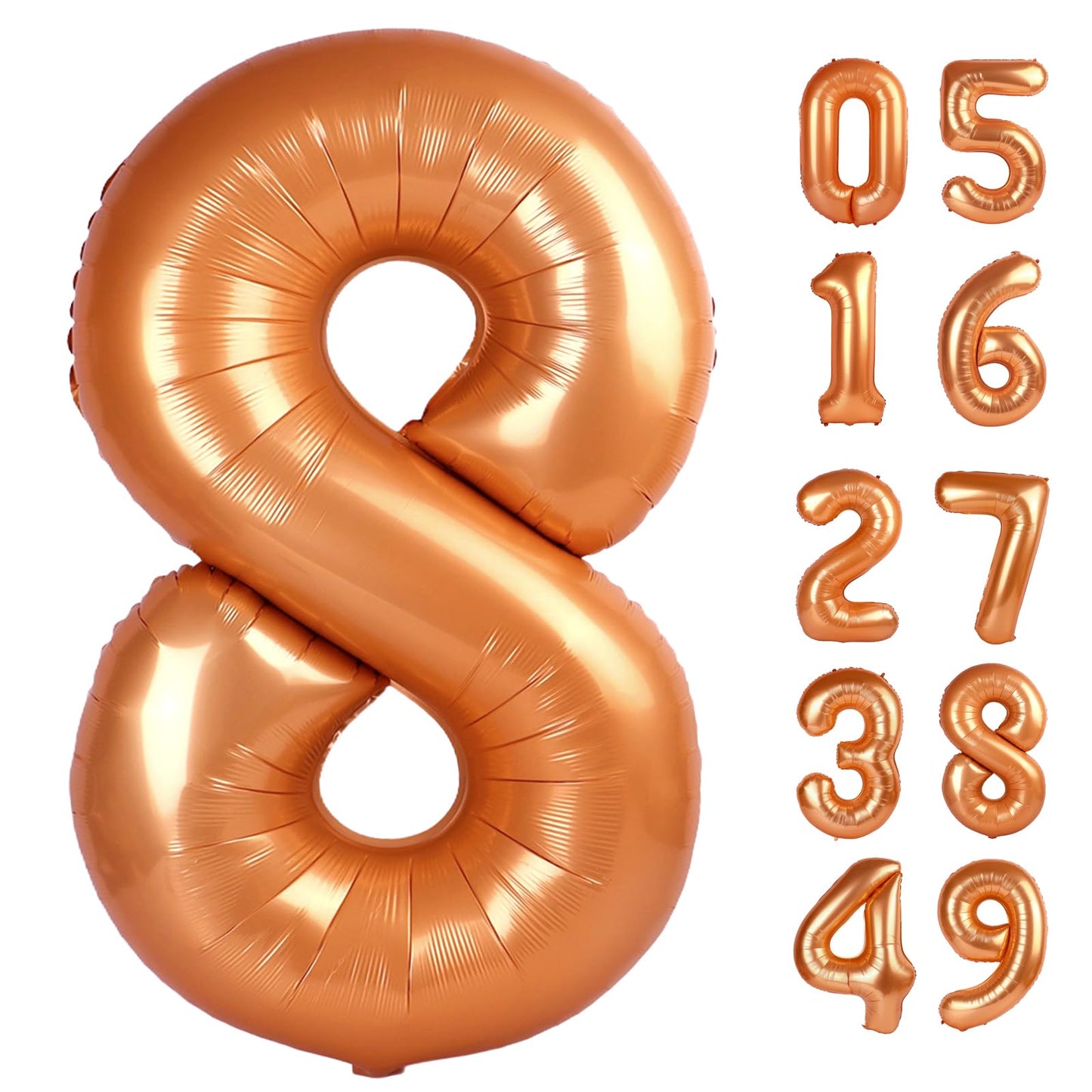 Orange 8 Balloon, Number Balloon 40 Inch, Orange Birthday Decorations, 8 18 28 38 80 Birthday Balloons, 8th Party Supplies, Number 8 Balloon