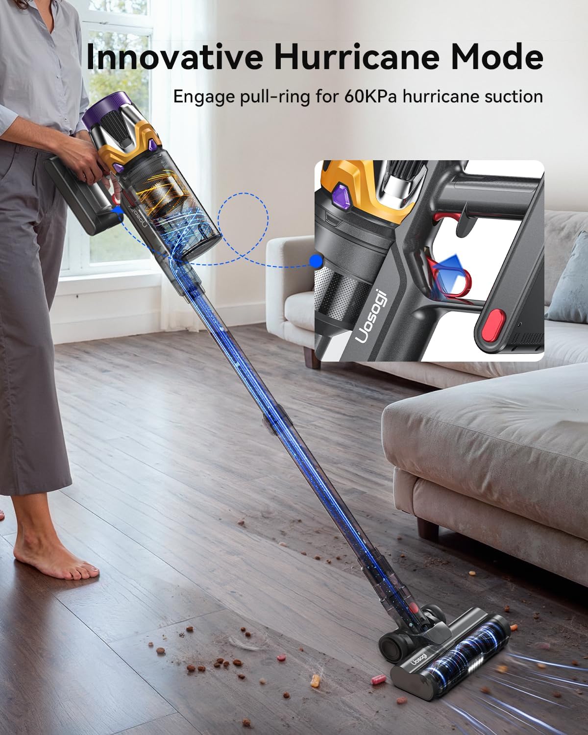 Skiennix Cordless Vacuum Cleaner - 55KPA 650W Power, 70 Mins Runtime, Touch Screen, 1.8L Dust Cup | Ideal for Home, Pet Hair, Carpets