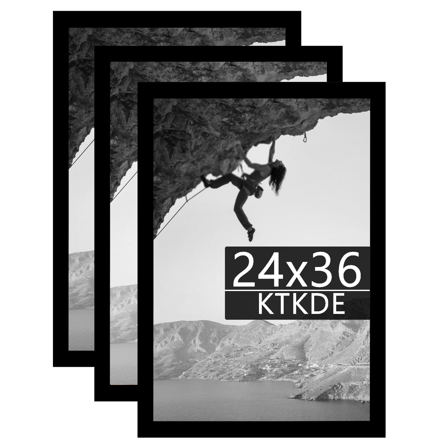 KTKDE 24x36 Poster Frame Black 3 Pack, 36 x 24 Picture Frames Wooden with Polished Plexiglass,Horizontal or Vertical Wall Mounting Hanging Large Studio Gallery Photo Frames Wall Art