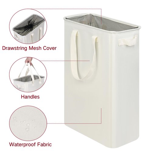 efluky Slim Laundry Basket, Narrow Laundry Hamper with Handles, Collapsible Dirty Clothes Hamper, Tall Laundry Bin for Laundry Room, Dorm and Bedroom, 12.7 Gallons(48L) Beige