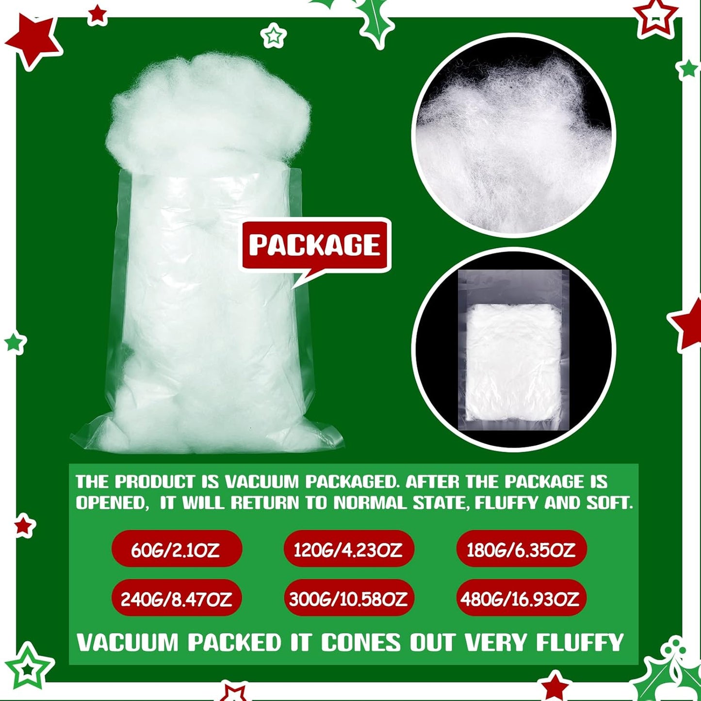 Riakrum Fake Snow Decor - Artificial Fluffy Fiber Stuffing for Tree Covering | 60g White Snow
