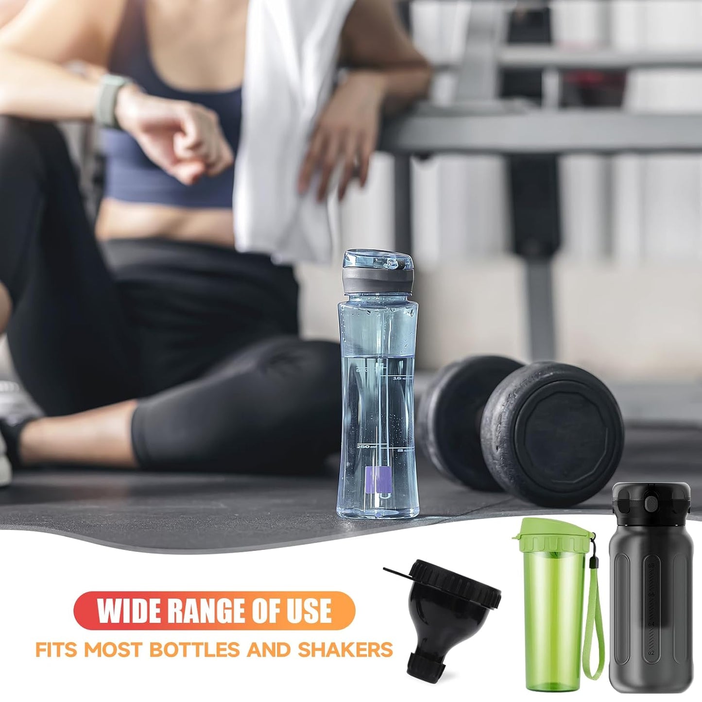 Skiennix Protein Powder Container - Convenient 50ml Funnel for Water Bottles & Shakers | 2-Pack (Black)