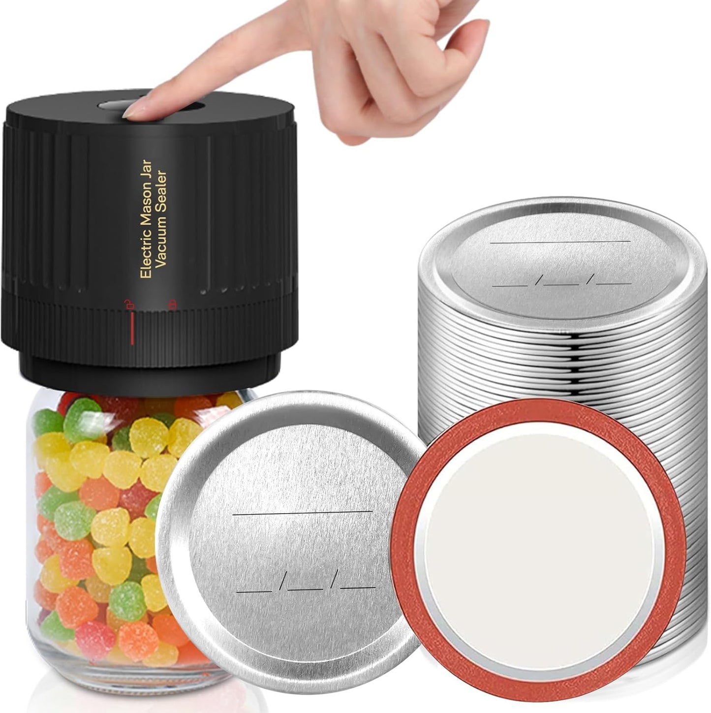 Skiennix Electric Mason Jar Vacuum Sealer Kit - 48-Piece Set with Lids & Rings for Wide Mouth Jars