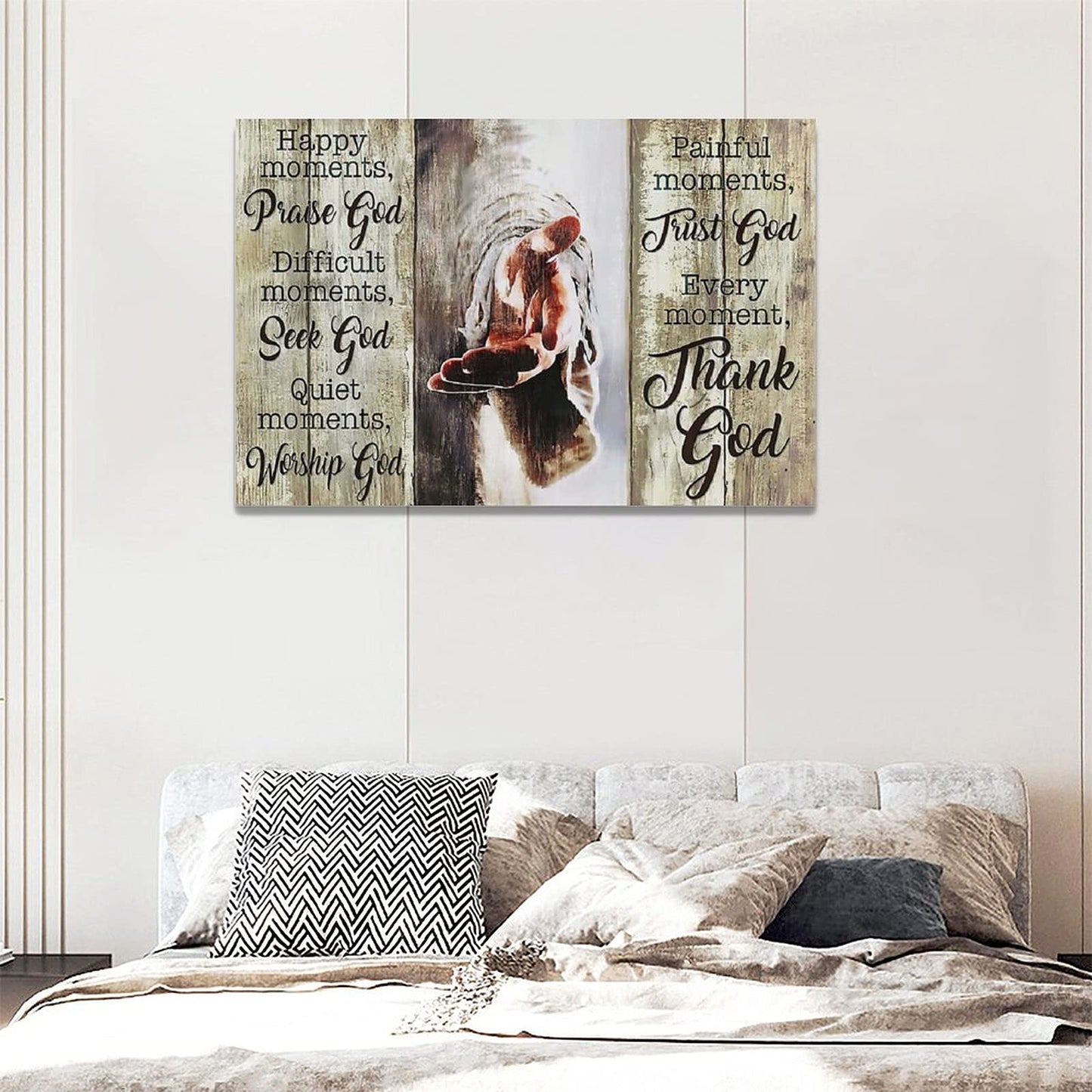 Amazing Jesus Poster Christian Religious Canvas Wall Art Every Moment Thank God Painting Christ Pictures Prints Hand of God Artwork Motivational Quotes Wall Decor Poster Framed for Bedroom Living Room