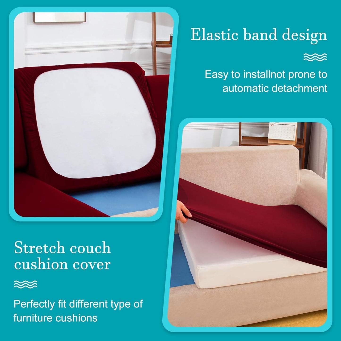 Skiennix 12-Piece Stretch Patio Cushion Covers - Washable & Reusable Outdoor Furniture Protectors | Wine Red