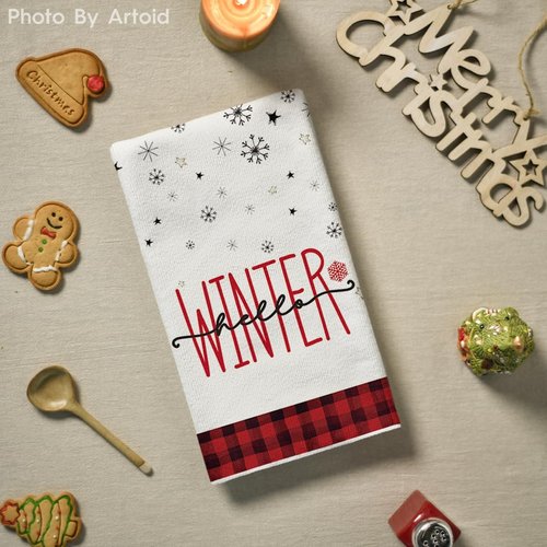 Artoid Mode Christmas Kitchen Towels - Red Black Buffalo Plaid Snowman Design | Set of 4, 18x26 Inch