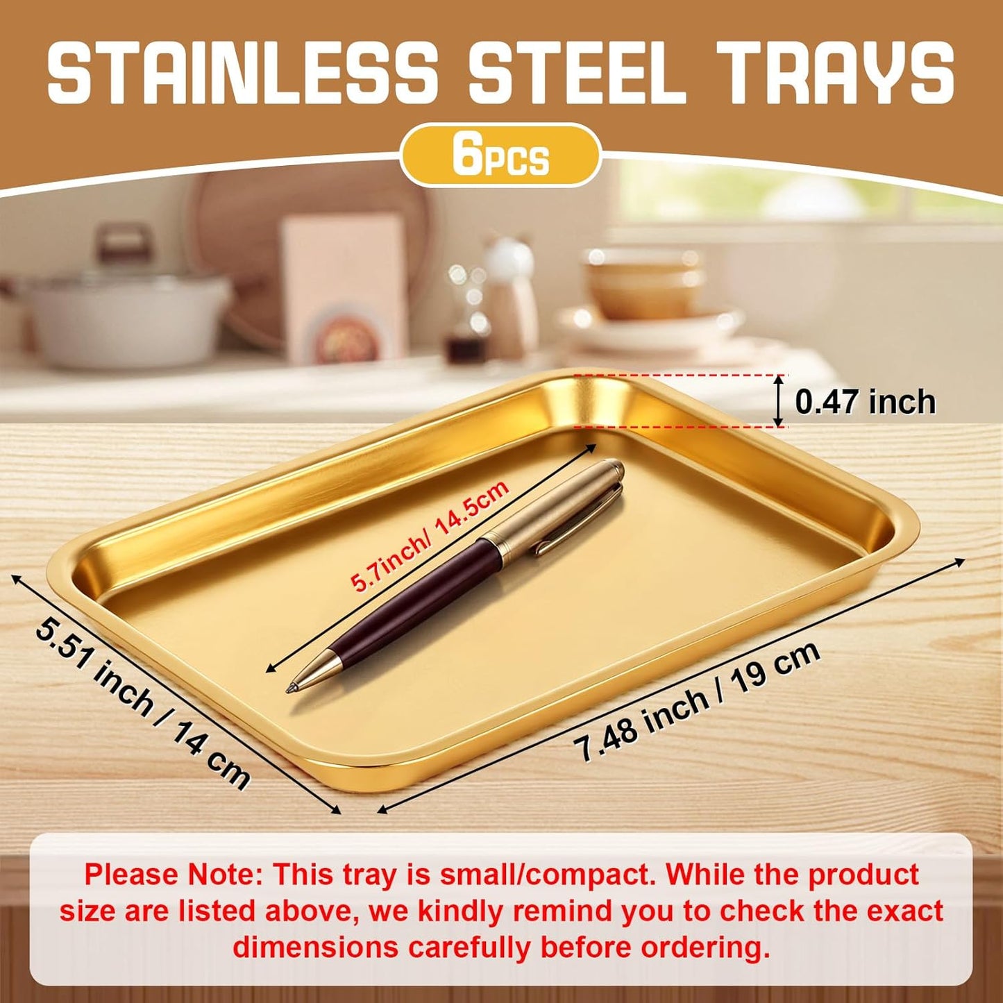Skiennix Gold Baking Sheets - 6 Pcs Stainless Steel Cookie Tray | Rust-Free, Easy Clean, Dishwasher Safe