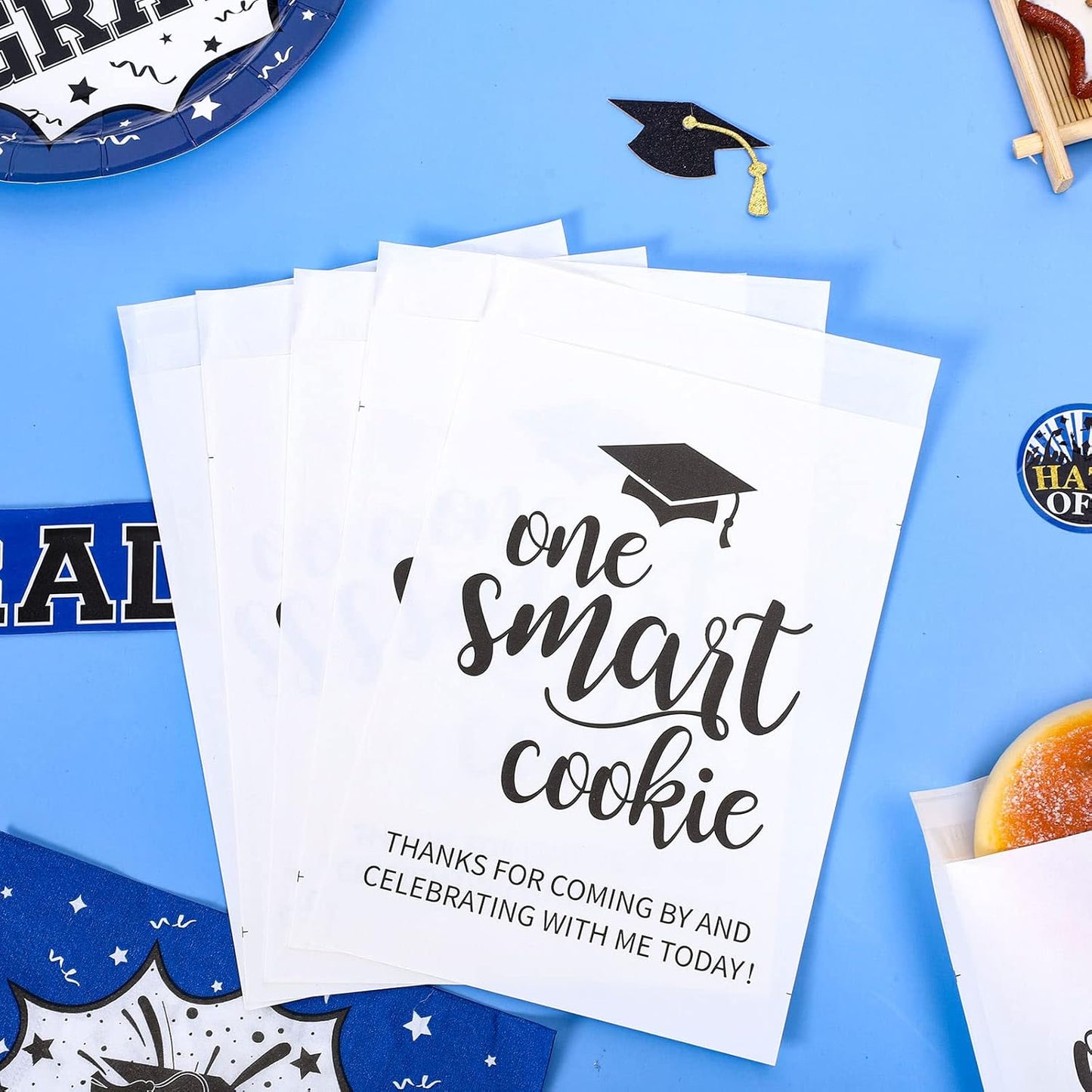 Whaline Graduation Candy Gift Bags - 100 Pack Self-Adhesive White Kraft Treat Bags for 2026 Celebrations
