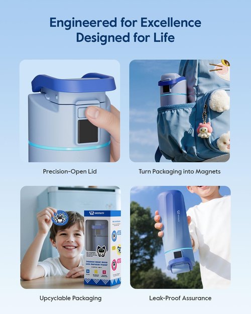 BOOST Smart Water Bottle with Reminder & Tracker, 16oz Kids Water Bottle for School, DIY Refrigerator Magnets, BPA-Free Vacuum Insulated Stainless Steel, Ideal for Mother's Day