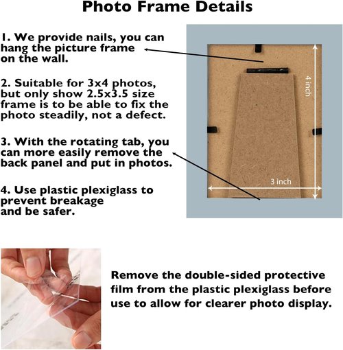 JCJMY Rustic White 3x4 Picture Frame - Versatile Wall Hanging or Tabletop Display with Shatter-Resistant Plexiglass