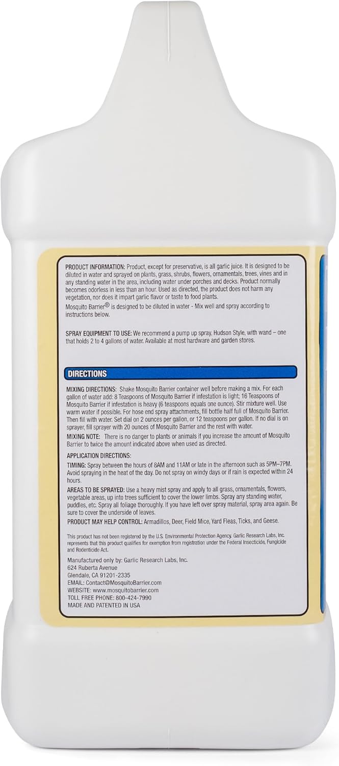 Mosquito Barrier | Liquid Garlic Mosquito Repellent Concentrate - 1 Gallon for Professional Outdoor Treatment