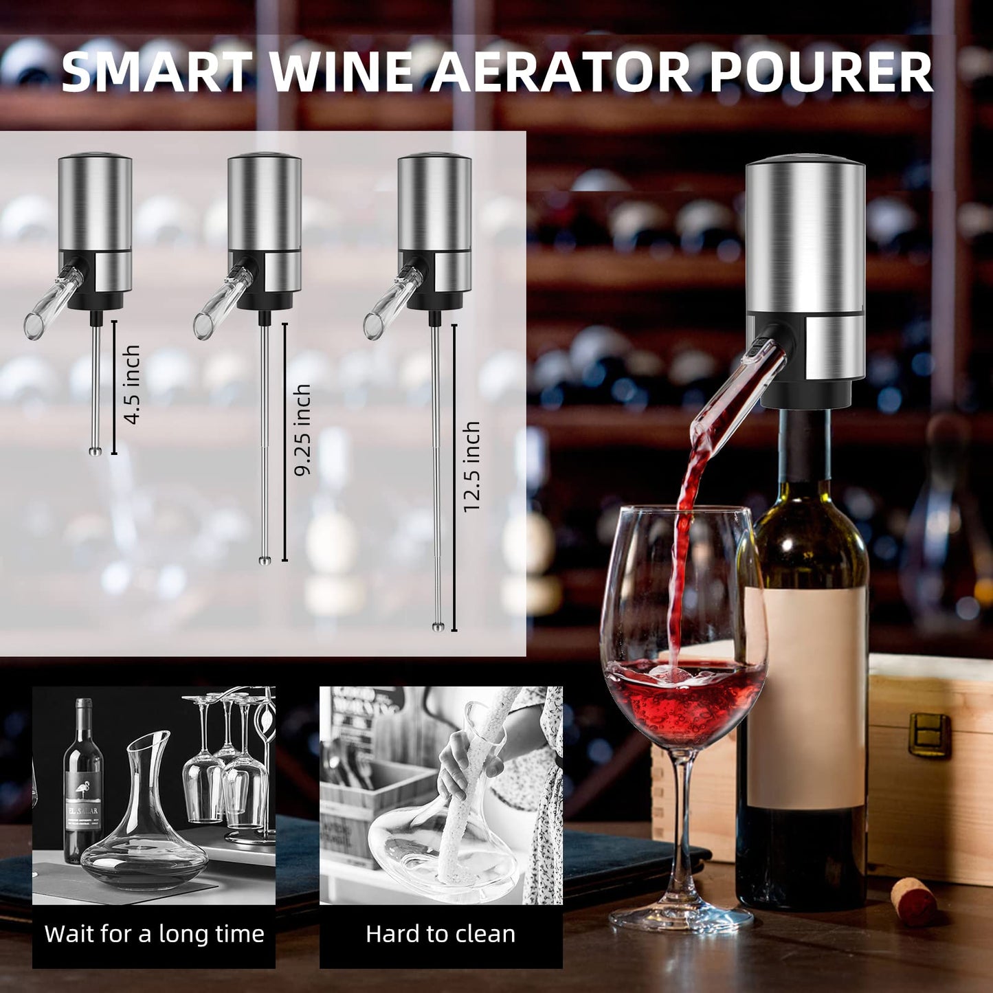 Rocyis Wine Gifts-Electric Wine Opener and Aerator Set-Wine Dispenser Battery Operated, Rechargeable Wine Bottle Opener & Pourer with Foil Cutter, Vacuum Stoppers