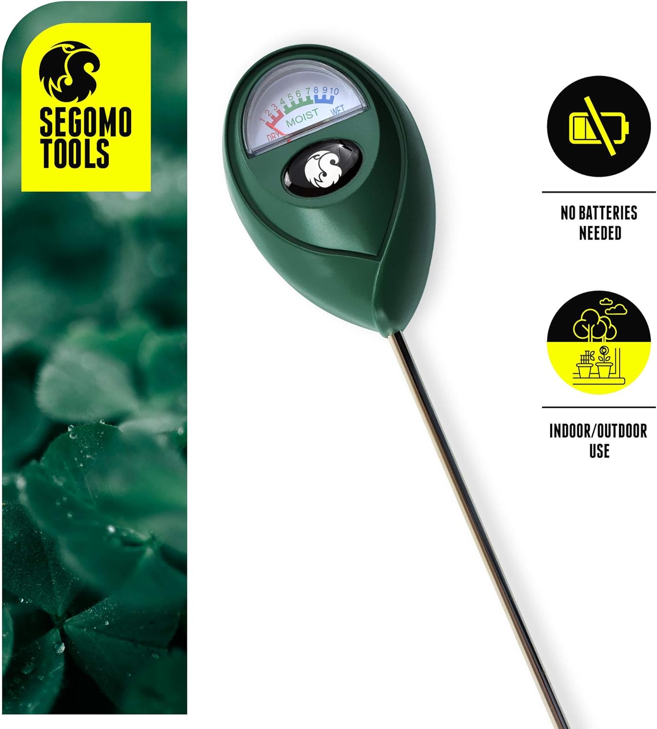 Segomo Tools Soil Moisture Meter - Accurate Plant Water Sensor for Gardens, Lawns & Farms | SMR01